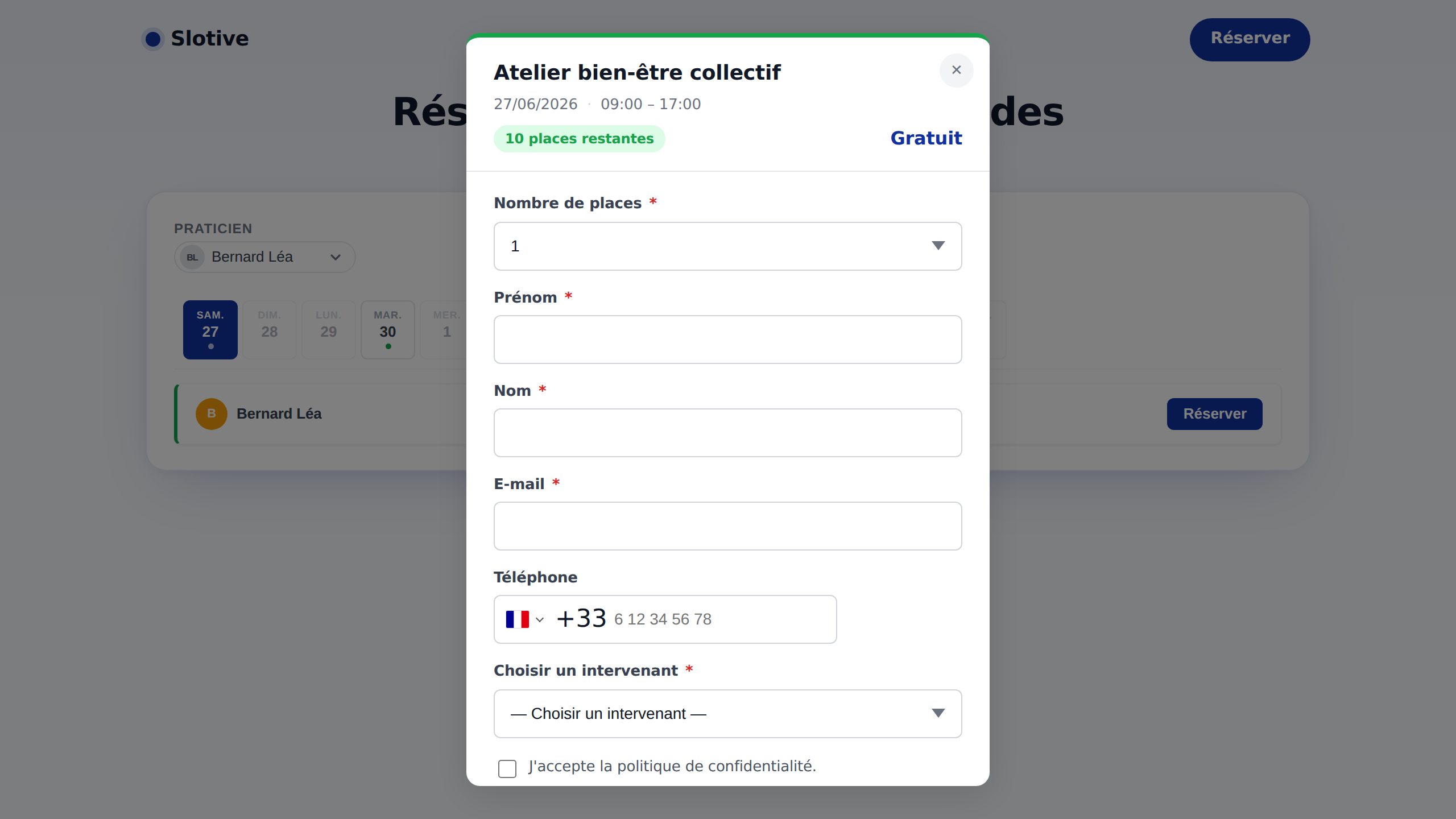 Booking form, no account