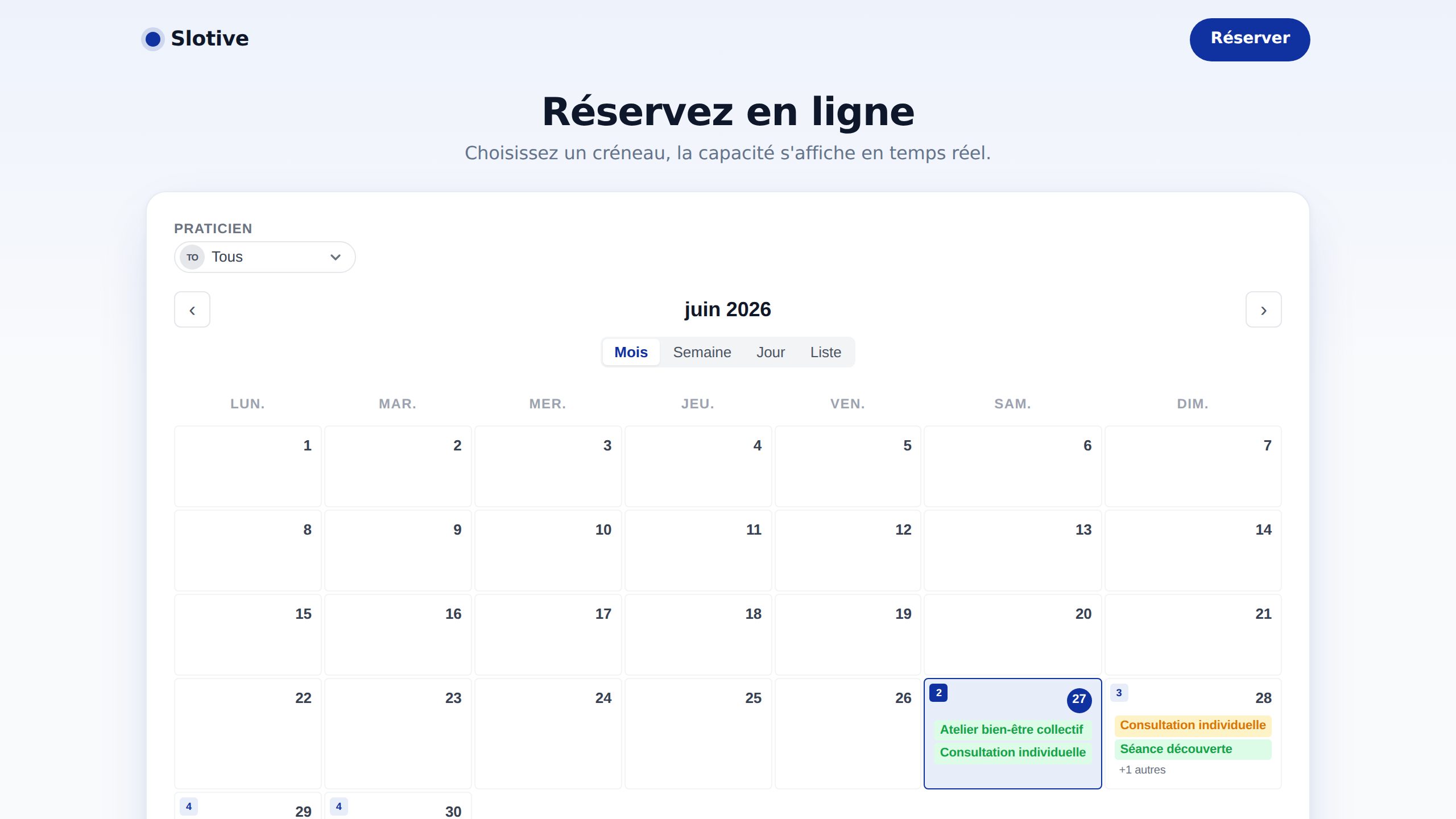 Slotive — Calendar month view